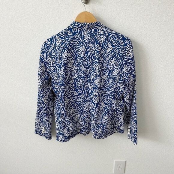 NEW Talbots Blue White Batik Print Cotton Blazer Size 12 P - Picture 6 of 7